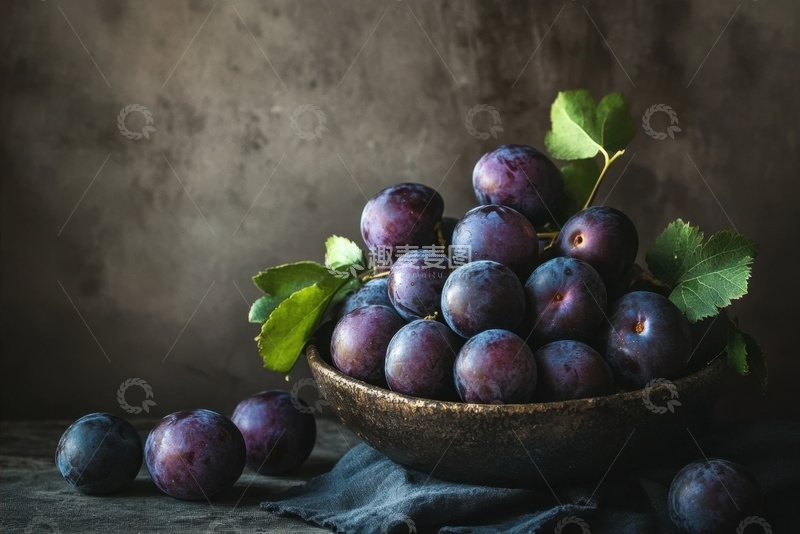 高清大图下载【趣麦麦图】一篮子紫色的李子