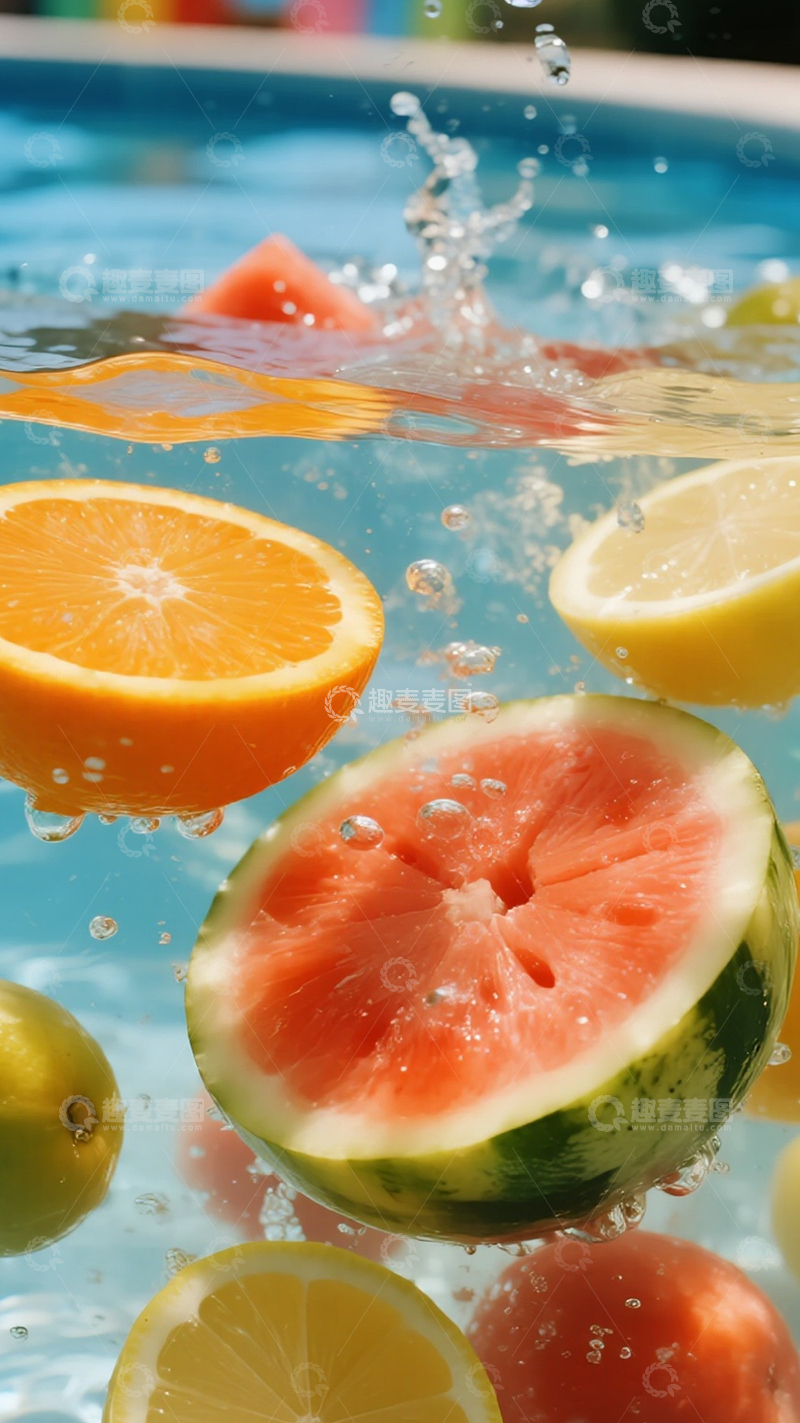 高清大图下载【趣麦麦图】水果切片漂浮1