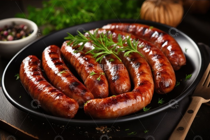 高清大图下载【趣麦麦图】一盘美味的烤肠食物
