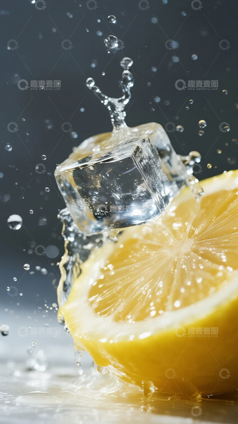 高清大图下载【趣麦麦图】柠檬冰块飞溅2