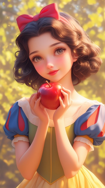 手绘插画可爱的白雪公主