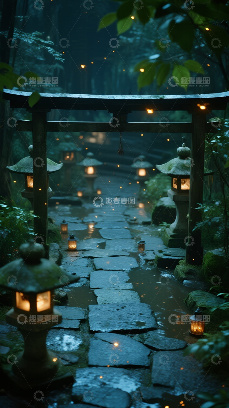 高清大图下载【趣麦麦图】日式灯笼梦幻宁静光影