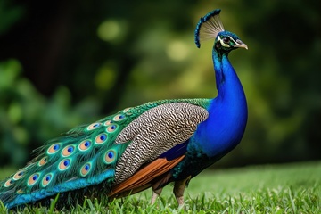 草地上站立的一只花孔雀