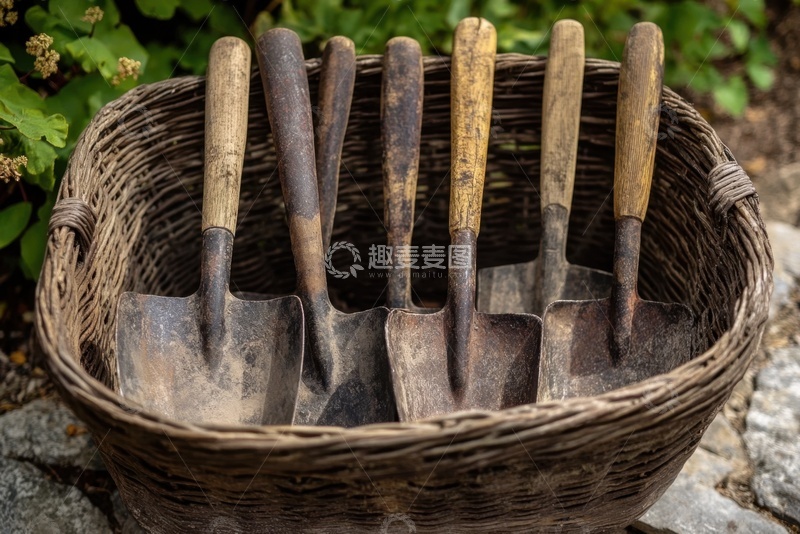 高清大图下载【趣麦麦图】一篮子铁锹工具