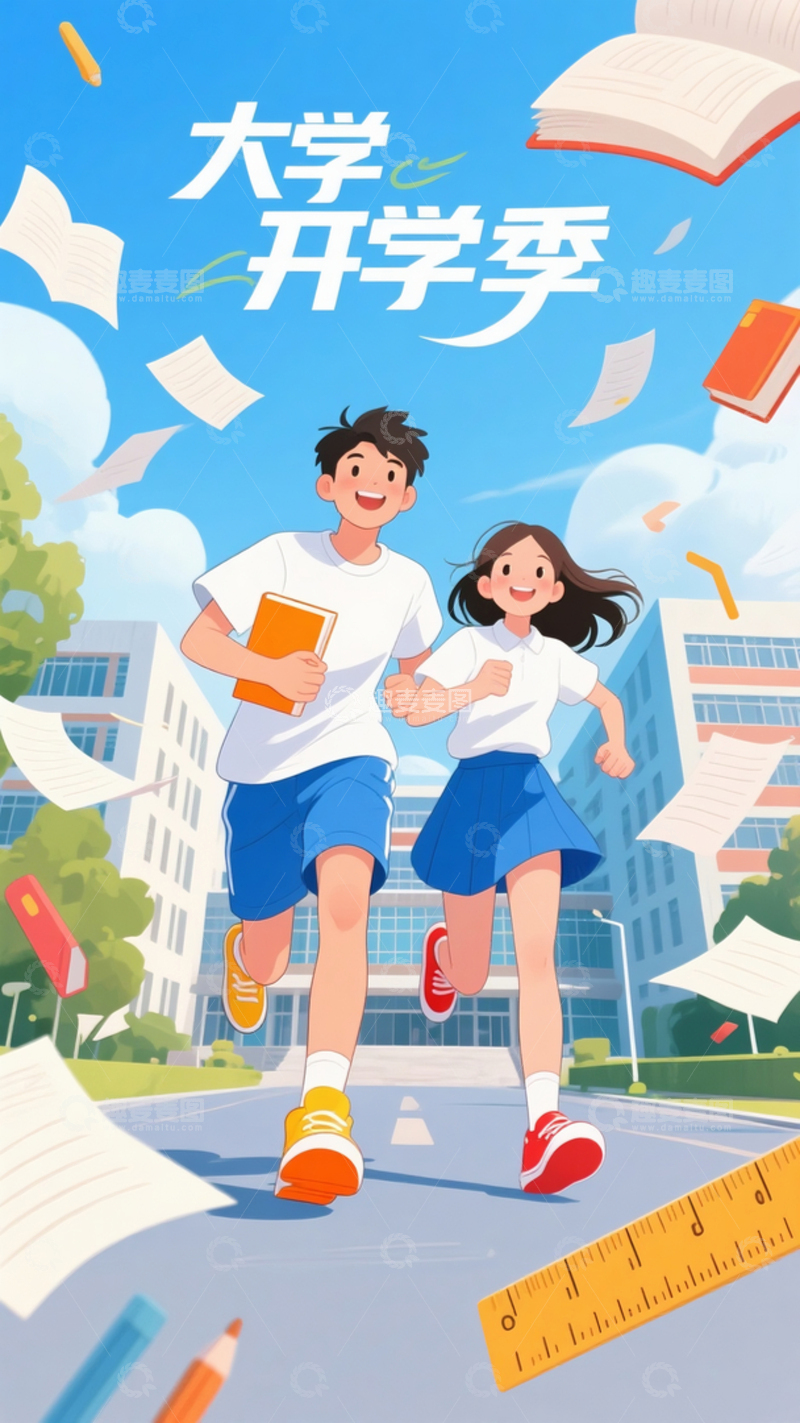 高清大图下载【趣麦麦图】大学开学季海报