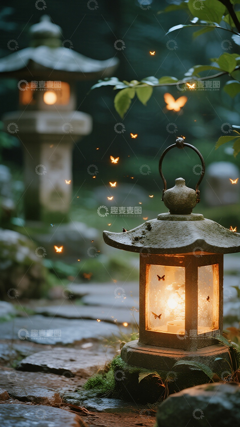 高清大图下载【趣麦麦图】日式灯笼梦幻宁静光影1