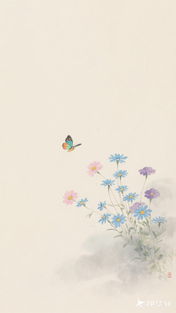 蝴蝶雏菊水墨图