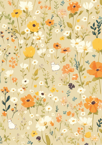 浅黄枝条手绘卡通插画动物花草印