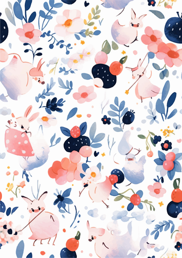 枝条浪漫手绘卡通插画动物花草