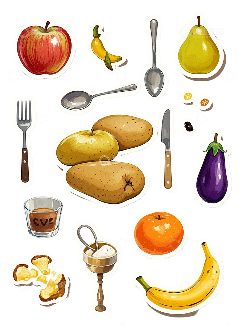 蔬菜水果手绘手账贴纸素材卡通可爱3