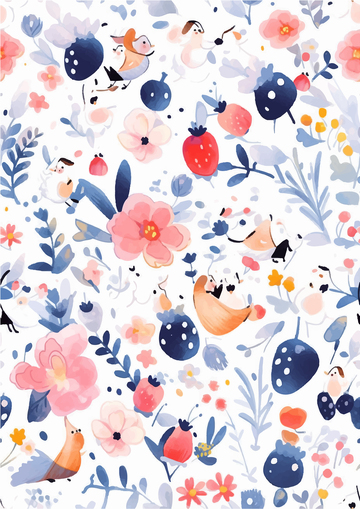 满版数码打印手绘卡通插画动物花