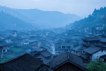 大山里的乡村小镇风景