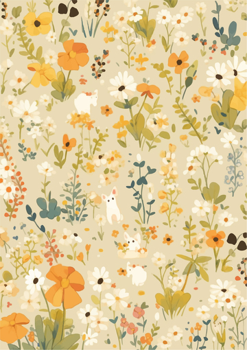 满版印刷手绘卡通插画动物花草