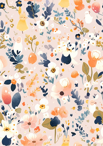 粉色清新手绘卡通插画动物花草印