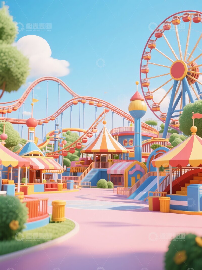 高清大图下载【趣麦麦图】色彩斑斓的游乐园场景