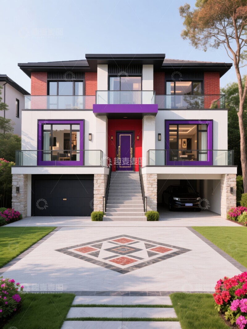 高清大图下载【趣麦麦图】现代红色联排别墅外观