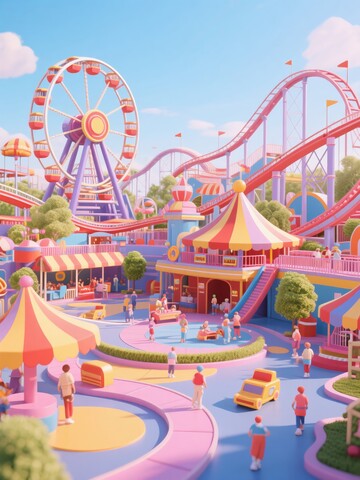 梦幻色彩卡通游乐园全景图