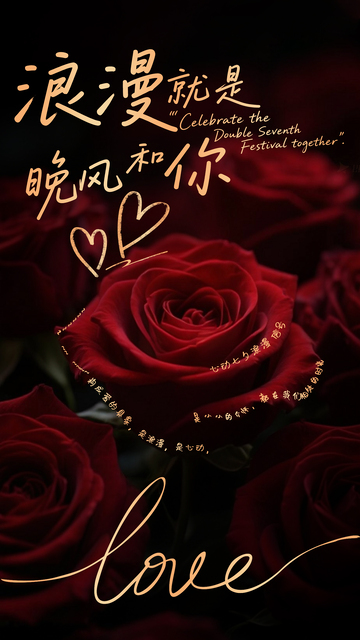 七夕情人节高级玫瑰暗色调冷淡风宣传海报