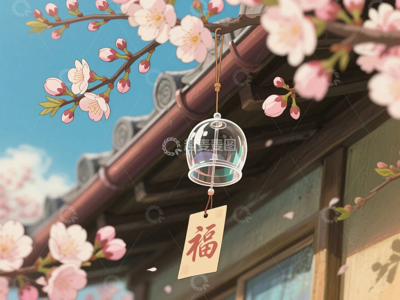 高清大图下载【趣麦麦图】日漫海滩枝头的风铃02