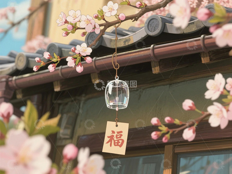 高清大图下载【趣麦麦图】日漫海滩枝头的风铃01