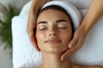 躺着做脸部按摩的女士