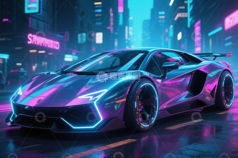高清大图下载【趣麦麦图】赛博朋克未来科技跑车01