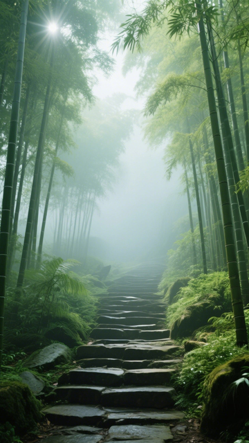 竹林石阶宁静治愈幽径1