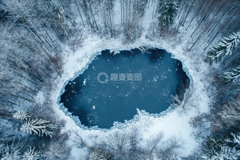 高清大图下载【趣麦麦图】冬季森林里的湖泊摄影