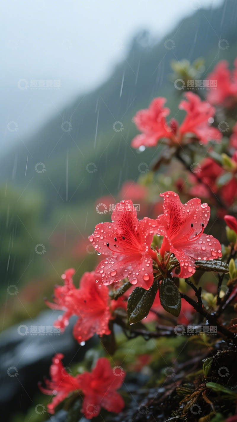 高清大图下载【趣麦麦图】雨中杜鹃娇艳治愈生机1