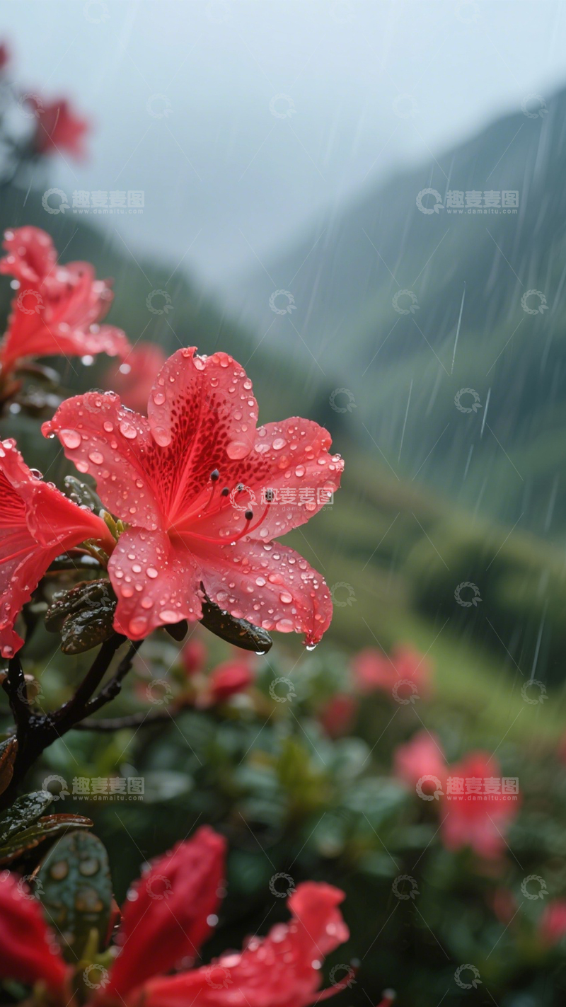 高清大图下载【趣麦麦图】雨中杜鹃娇艳治愈生机