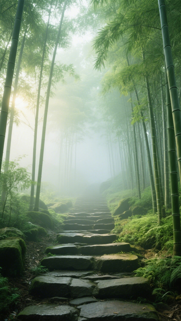 竹林石阶宁静治愈幽径