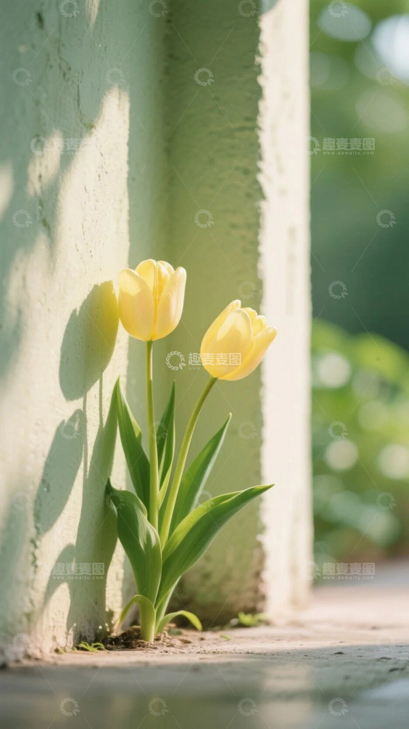高清大图下载【趣麦麦图】墙角静静开放的郁金香04