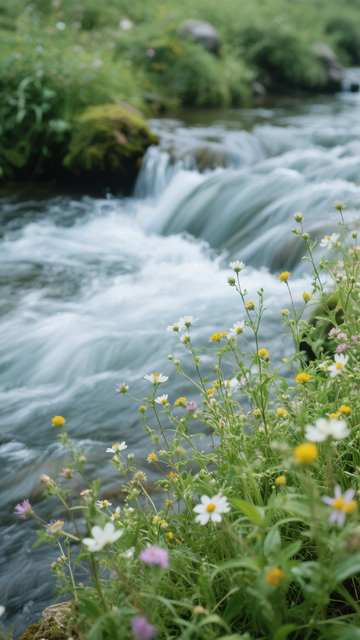溪流野花夏日宁静风景