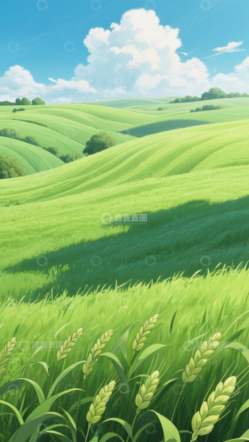 高清大图下载【趣麦麦图】绿色麦浪田园动画风景