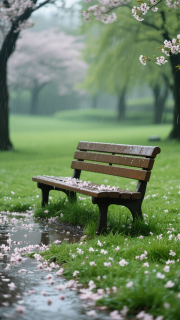 雨落长椅宁静诗意美好1