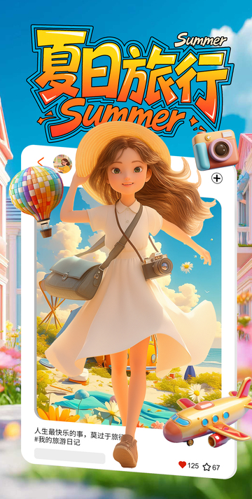 卡通3D旅游简约海报