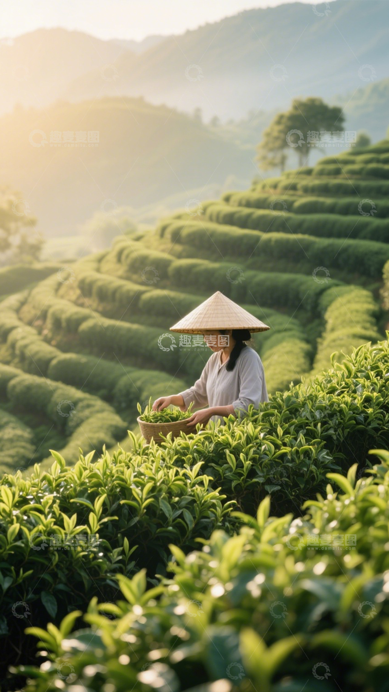 高清大图下载【趣麦麦图】茶田采茶田园治愈生活1