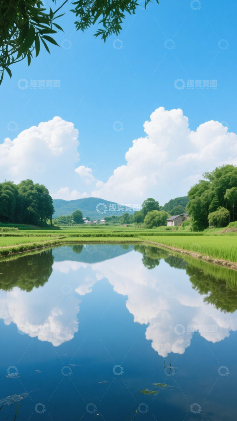 高清大图下载【趣麦麦图】田园倒影乡村宁静美好