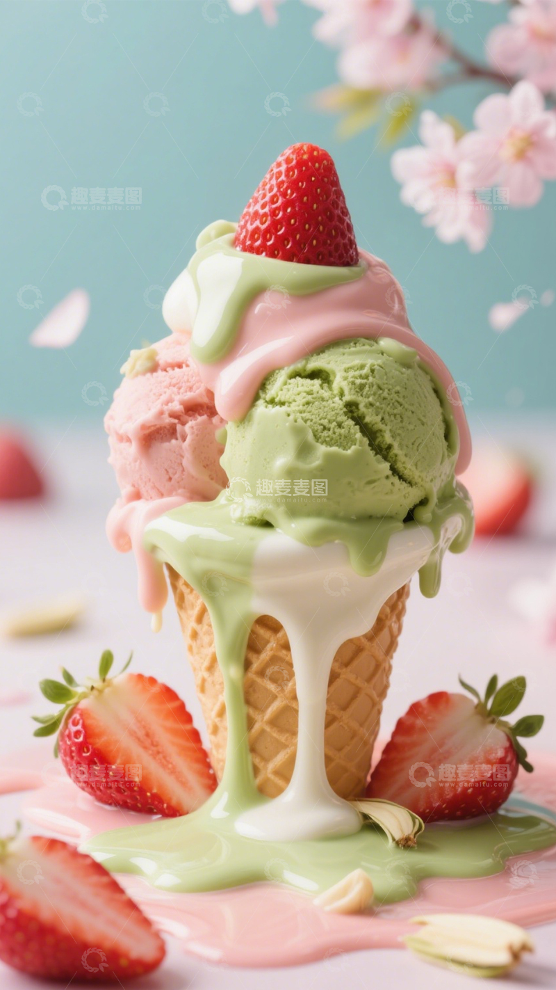 高清大图下载【趣麦麦图】草莓冰淇淋夏日美味诱惑