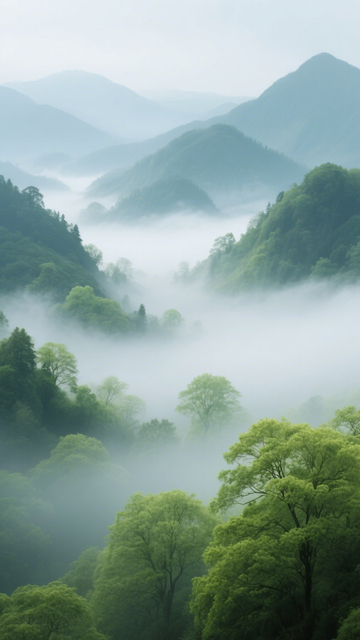 雾中山林宁静治愈美好