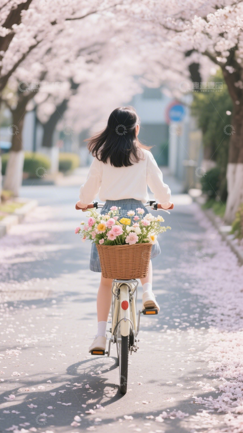 高清大图下载【趣麦麦图】花车骑行春日浪漫生活1