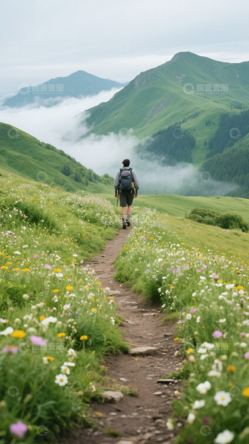 高清大图下载【趣麦麦图】山间徒步户外探索风景