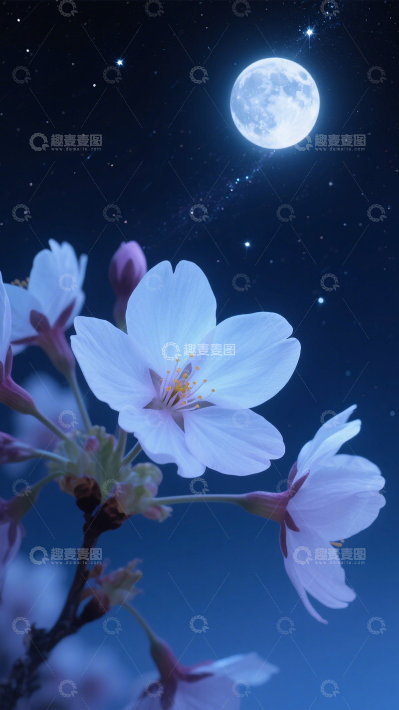 高清大图下载【趣麦麦图】月夜樱花静谧浪漫夜景