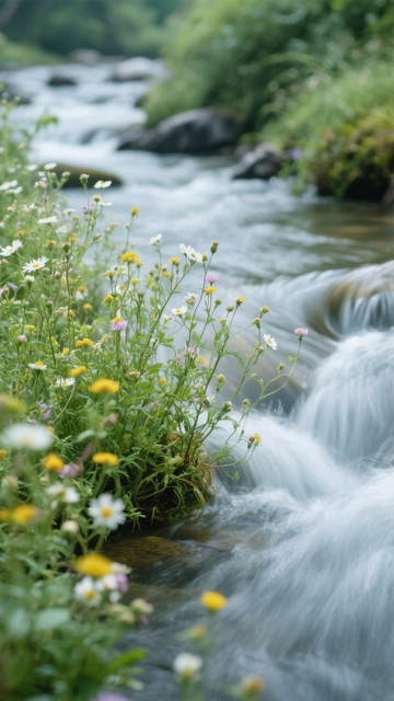 溪流野花夏日宁静风景1