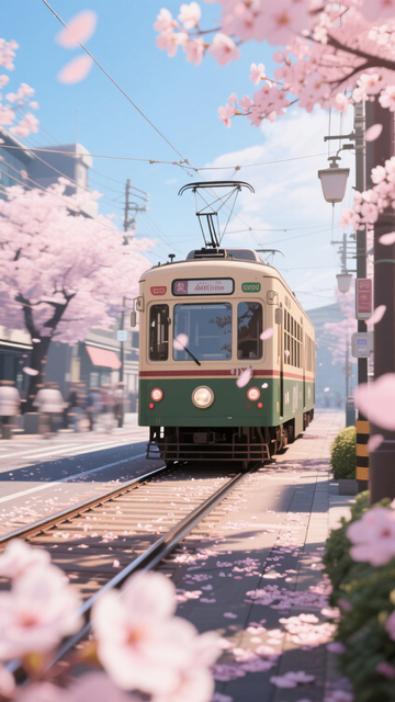 樱花电车春日浪漫美好