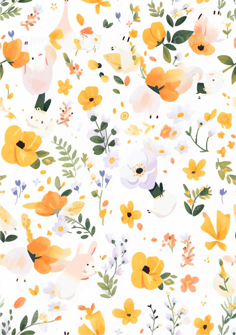 源文件下载【趣麦麦图】金色手绘卡通插画动物花草