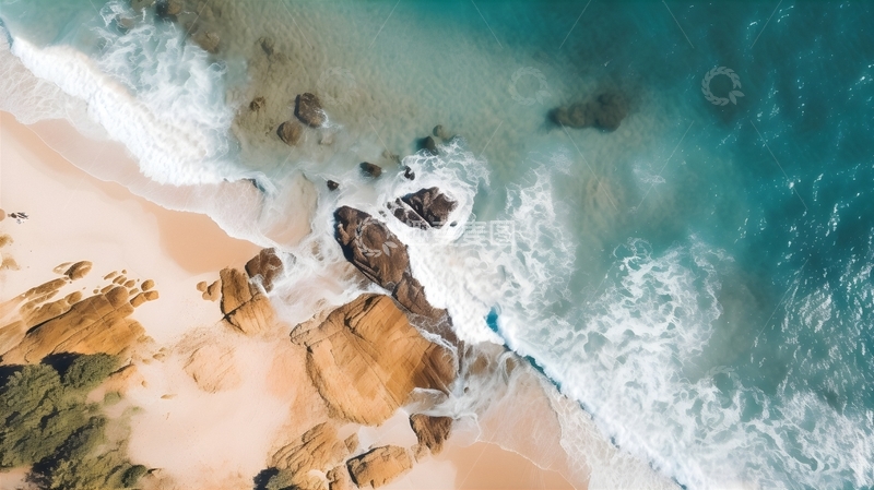 高清大图下载【趣麦麦图】航拍浅滩礁石沙滩海景