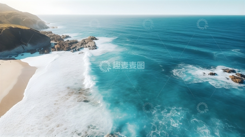 高清大图下载【趣麦麦图】航拍海滨沙滩礁石景观