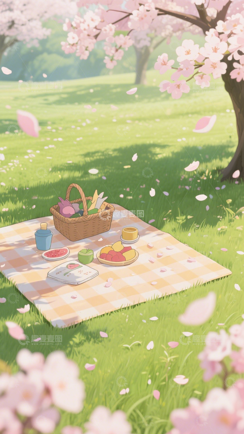 高清大图下载【趣麦麦图】樱花野餐春日悠闲美好