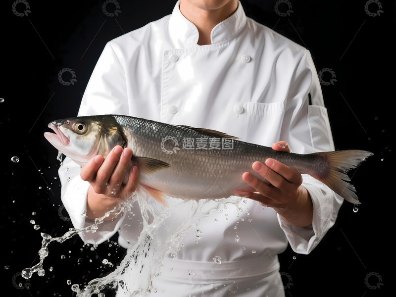 高清大图下载【趣麦麦图】拿着活鱼的厨师